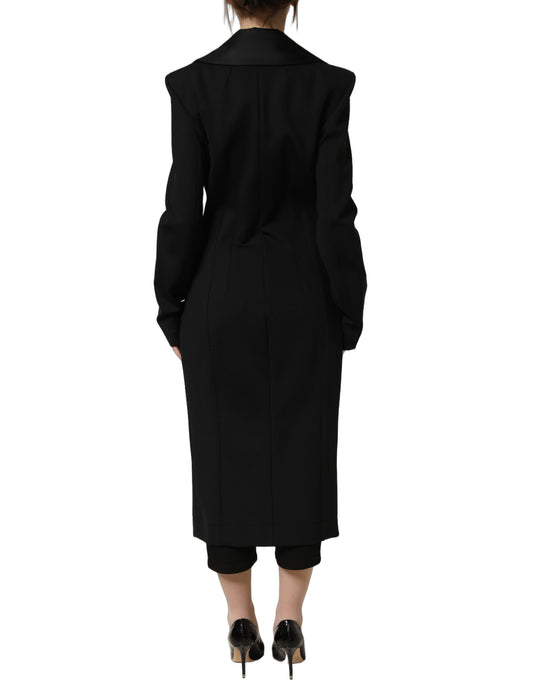 Black Nylon Double Breasted Coat Jacket
