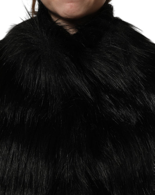 Black Acrylic Faux Fur Sleeveless Vest Jacket