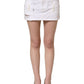 White Distressed Cotton Denim Mini Skirt