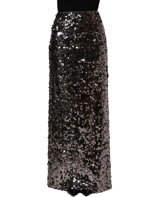 Brown Sequinned Embellished Pencil Cut Skirt