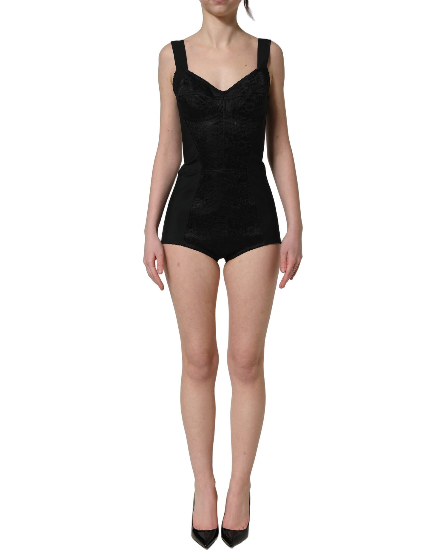 Black Floral Lace Corset Bodycon Bodysuit