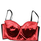 Red Polyester Satin Bustier Cropped Tank Top