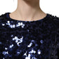 Blue Sequined Long Sleeves Crop Blouse Top