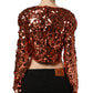Red Sequined Long Sleeves Crop Blouse Top
