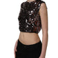 Purple Sequined Sleeveless Cropped Tank Top