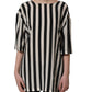 Black White Stripes Round Neck Blouse Top