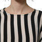 Black White Stripes Round Neck Blouse Top