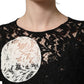 Black White Floral Lace Short Sleeve Blouse Top