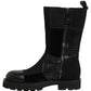 Black Patchwork Leather Mid Calf Boots Shoes