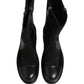 Black Patchwork Leather Mid Calf Boots Shoes