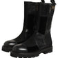 Black Patchwork Leather Mid Calf Boots Shoes