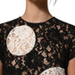 Black White Floral Lace Short Sleeve Blouse Top
