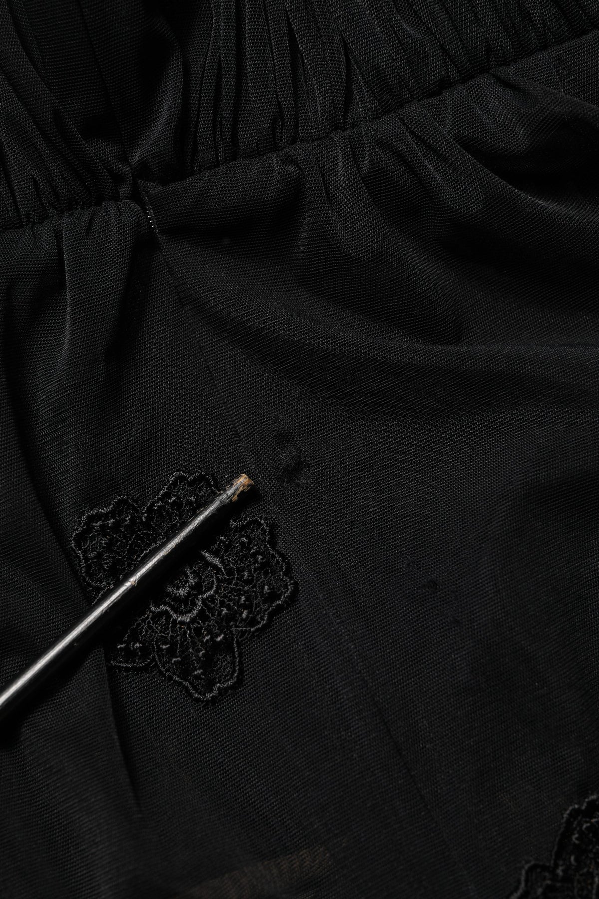 Black Polyester Mesh Sheer Crewneck Blouse Top