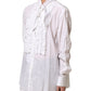 White Ruffled Bib Long Sleeves Blouse Top