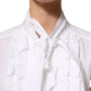 White Ruffled Bib Long Sleeves Blouse Top