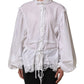 White Ruffled Lace Embellished Blouse Top