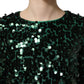 Green Sequined Long Sleeves Crop Blouse Top