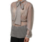 Gray Sheer Silk Chiffon Shirt Bow Collar Top