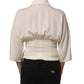 Off White Ascot Collar Long Sleeves Blouse Top