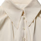 Off White Ascot Collar Long Sleeves Blouse Top