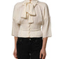 Off White Ascot Collar Long Sleeves Blouse Top