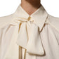 Off White Ascot Collar Long Sleeves Blouse Top