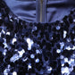 Blue Sequined Long Sleeves Crop Blouse Top