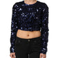 Blue Sequined Long Sleeves Crop Blouse Top