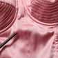 Pink Silk Satin Padded Bra Corset Style Top