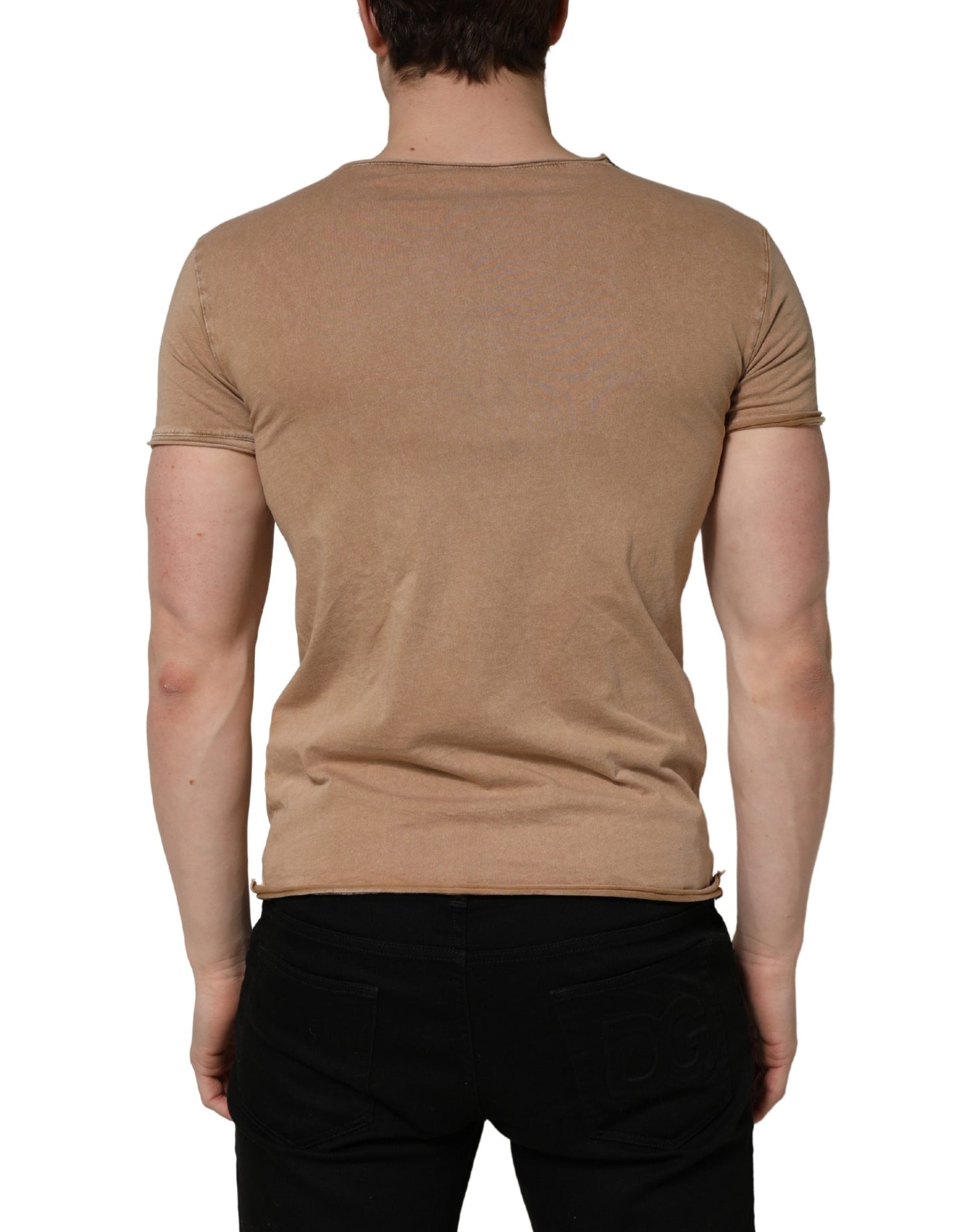 Brown Cotton Logo Patch Round Neck T-shirt