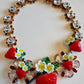 Gold Brass FRUIT Pendants Flowers Crystal Logo Necklace