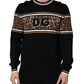 Black Leopard Wool Crew Neck Men Pullover Sweater