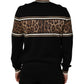 Black Leopard Wool Crew Neck Men Pullover Sweater