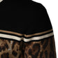 Black Leopard Wool Crew Neck Men Pullover Sweater