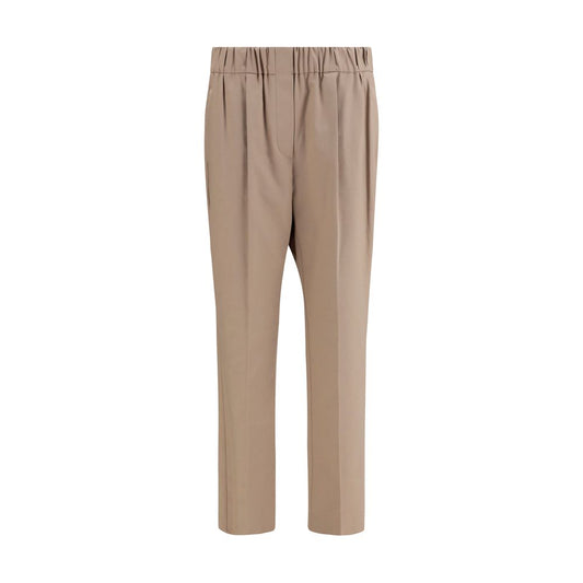 Beige Cotton Casual Pants