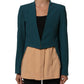 Dark Green Beige Polyester Overcoat Women Blazer Jacket