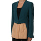 Dark Green Beige Polyester Overcoat Women Blazer Jacket