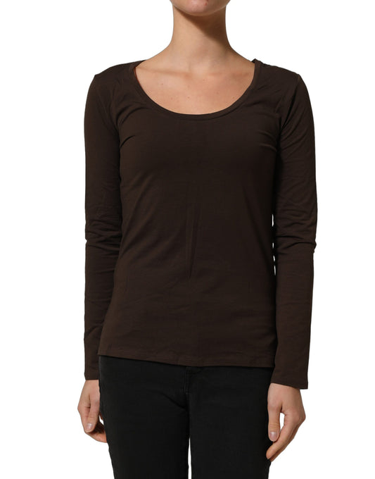 Brown Long Sleeves Round Neck Top