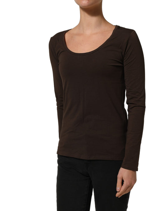 Brown Long Sleeves Round Neck Top