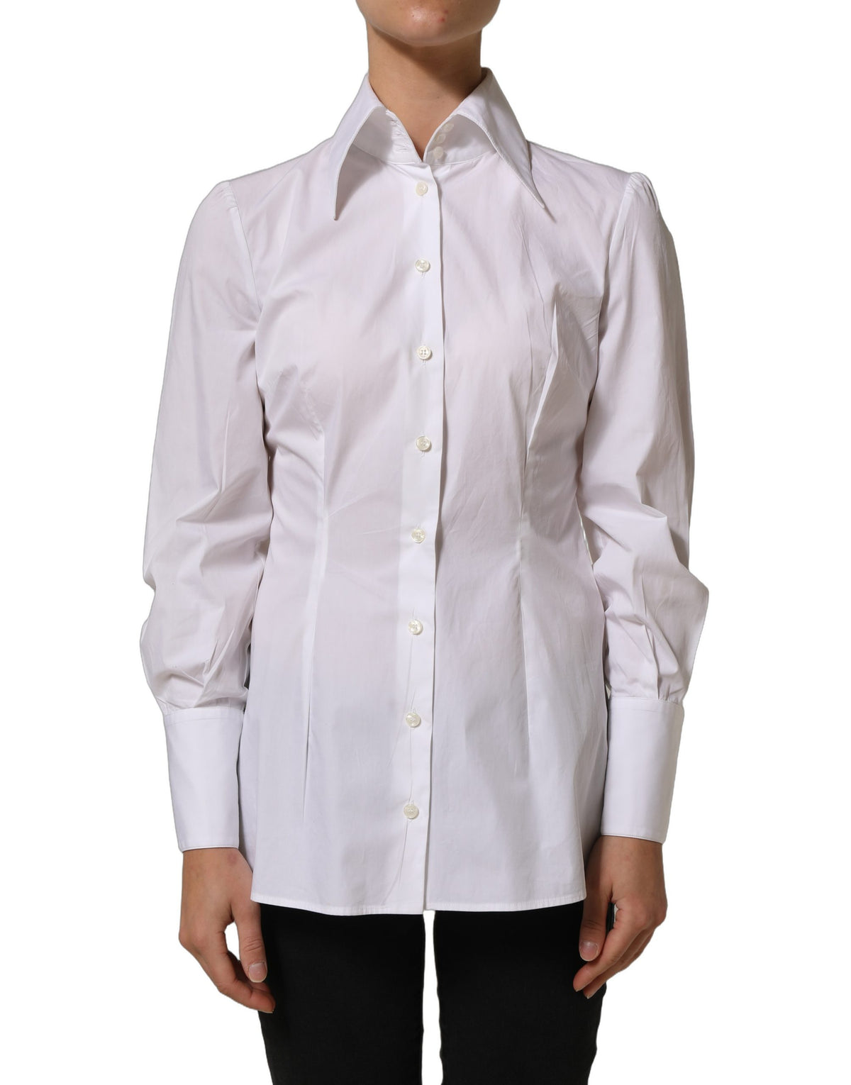 White Collared Long Sleeves Dress Shirt Top