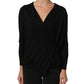 Black Silk Long Sleeves Draped Blouse Top