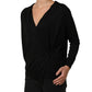 Black Silk Long Sleeves Draped Blouse Top