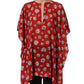 Red Floral V-neck Polyester Kaftan Blouse Top