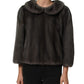 Dark Gray Mink Fur Round Collar Blouse Top