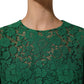 Green Floral Lace Round Neck Blouse Top
