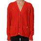 Red Wool Knit ButtonEmbellished Cardigan Sweater