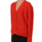 Red Wool Knit ButtonEmbellished Cardigan Sweater