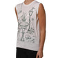 White Silk Knit Garden Fountain Print Tank Top