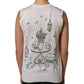 White Silk Knit Garden Fountain Print Tank Top