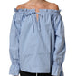 Light Blue Cotton Off Shoulder Long Sleeves Top